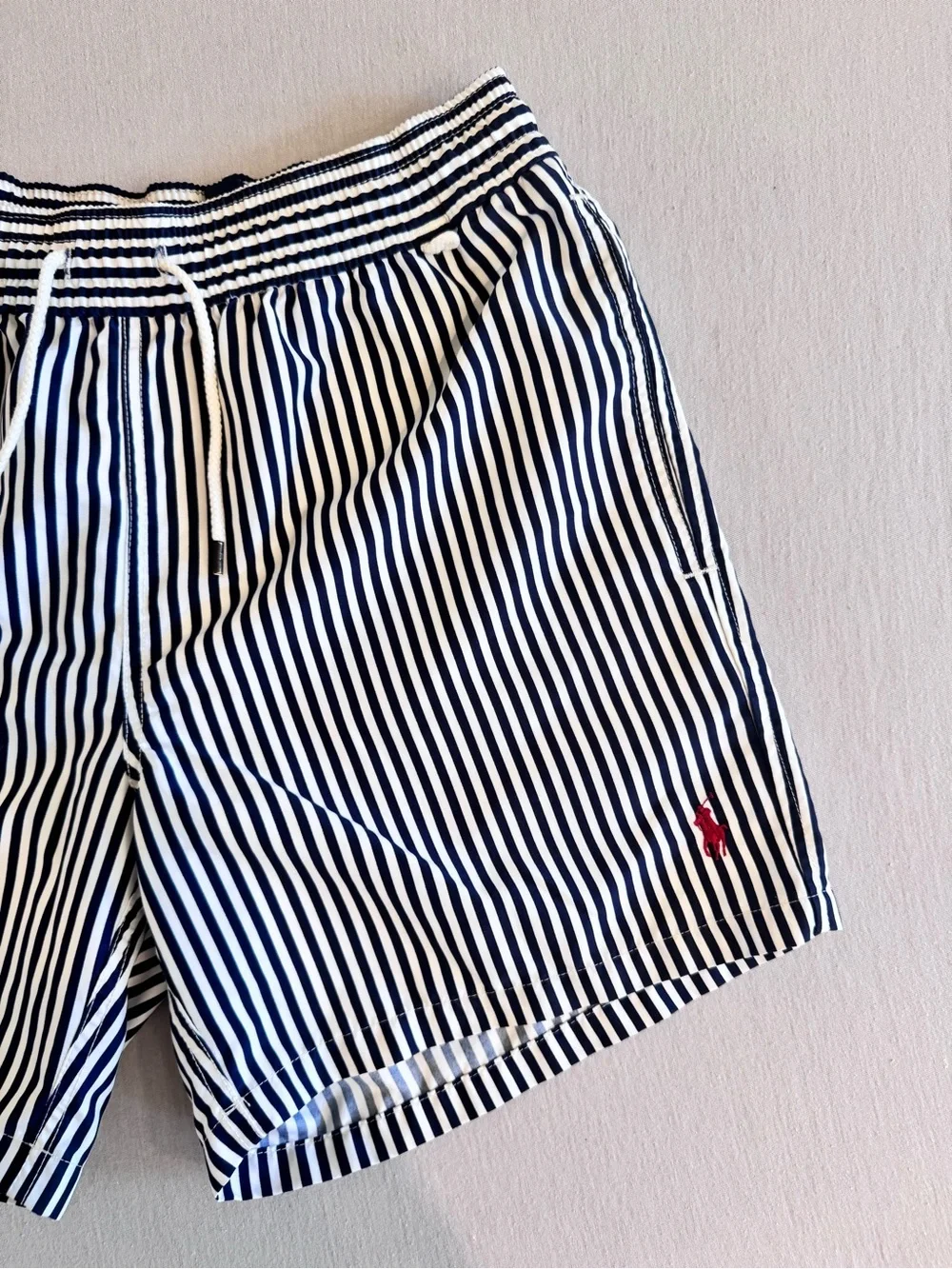 Polo by Ralph Lauren Navy and White Striped Swim Trunks